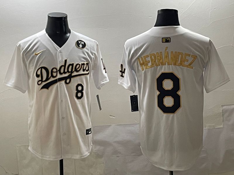 Men Los Angeles Dodgers 8 Hernandez White Gold Nike 2025 MLB Jersey style 4248